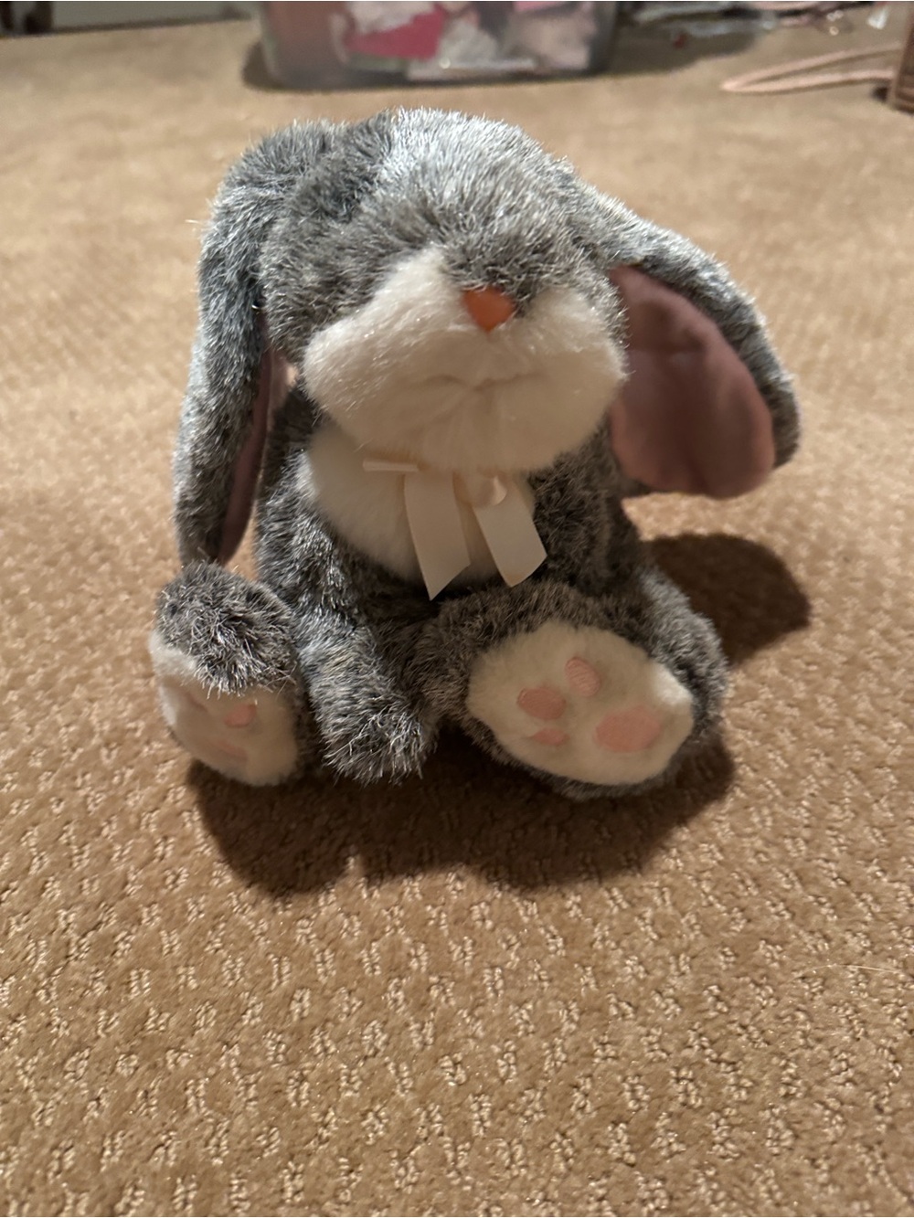 Plush Gray Bunny Stuffed Animal with Pink Accents